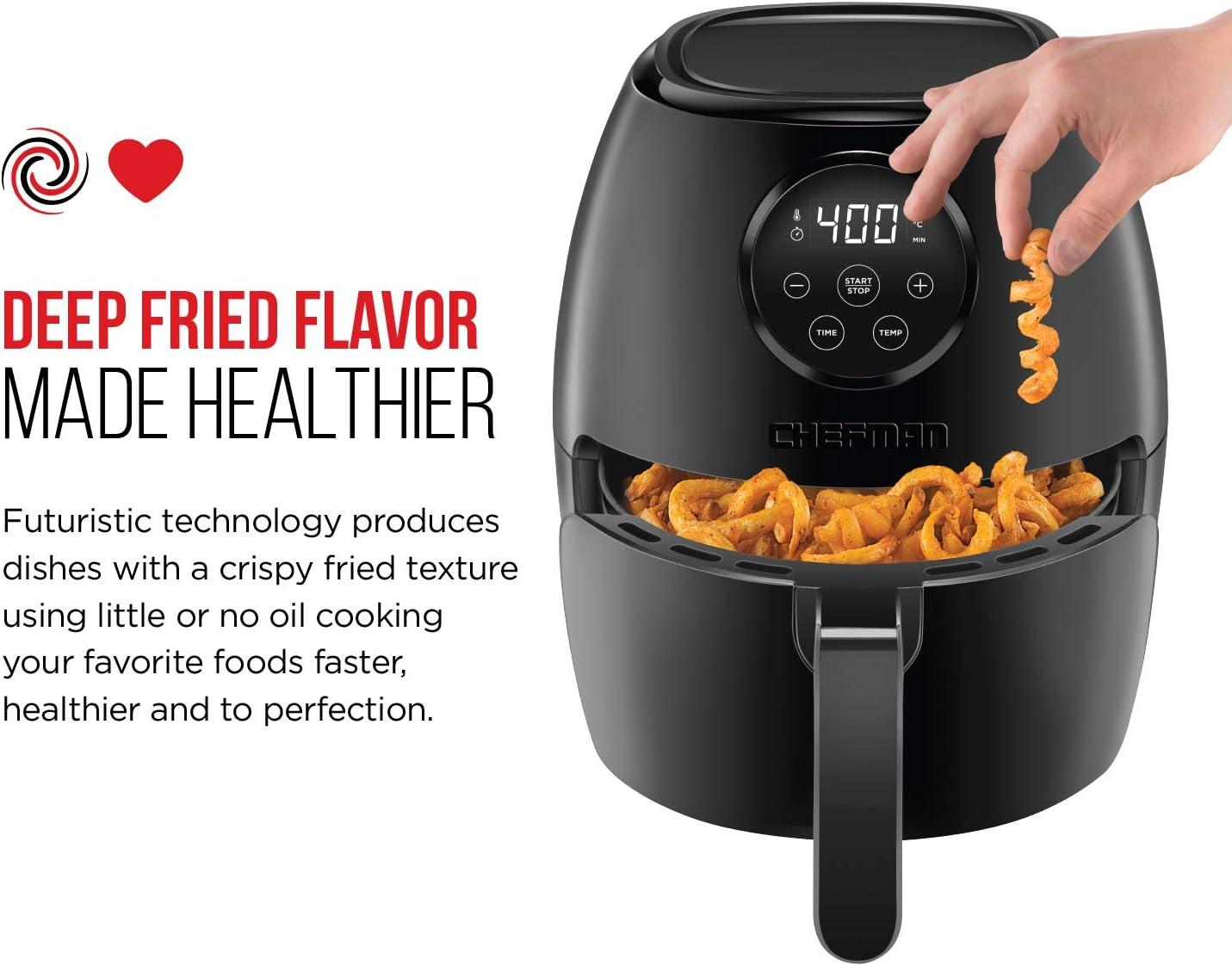 imageChefman Air Fryer TurboFry 9Qt 6in1 HighPowered 450F Cooking for Crispier French Fries Chicken and Onion Rings XL Windowed Basket Air Fry Bake Broil Reheat Dehydrate Defrost  Black36 Quart