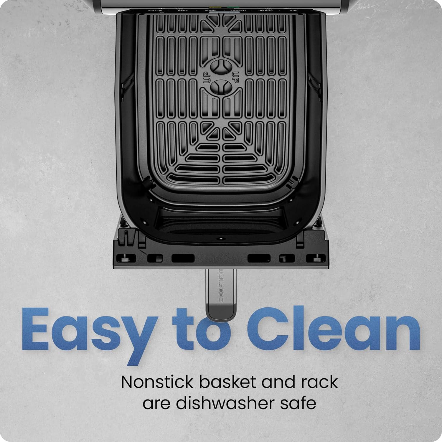 imageChefman Air Fryer TurboFry 9Qt 6in1 HighPowered 450F Cooking for Crispier French Fries Chicken and Onion Rings XL Windowed Basket Air Fry Bake Broil Reheat Dehydrate Defrost  Black7 Quart