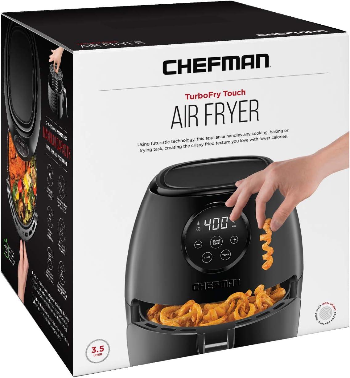 imageChefman Air Fryer TurboFry 9Qt 6in1 HighPowered 450F Cooking for Crispier French Fries Chicken and Onion Rings XL Windowed Basket Air Fry Bake Broil Reheat Dehydrate Defrost  Black36 Quart
