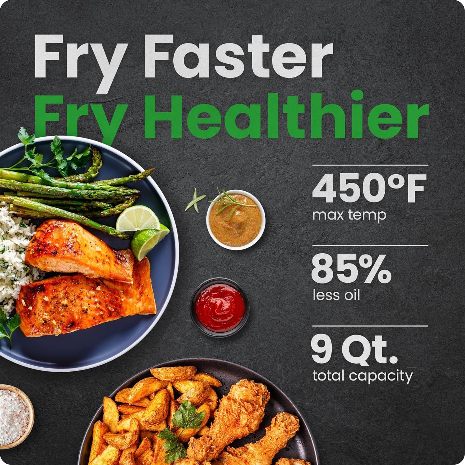 imageChefman Air Fryer TurboFry 9Qt 6in1 HighPowered 450F Cooking for Crispier French Fries Chicken and Onion Rings XL Windowed Basket Air Fry Bake Broil Reheat Dehydrate Defrost  Black9 Quart