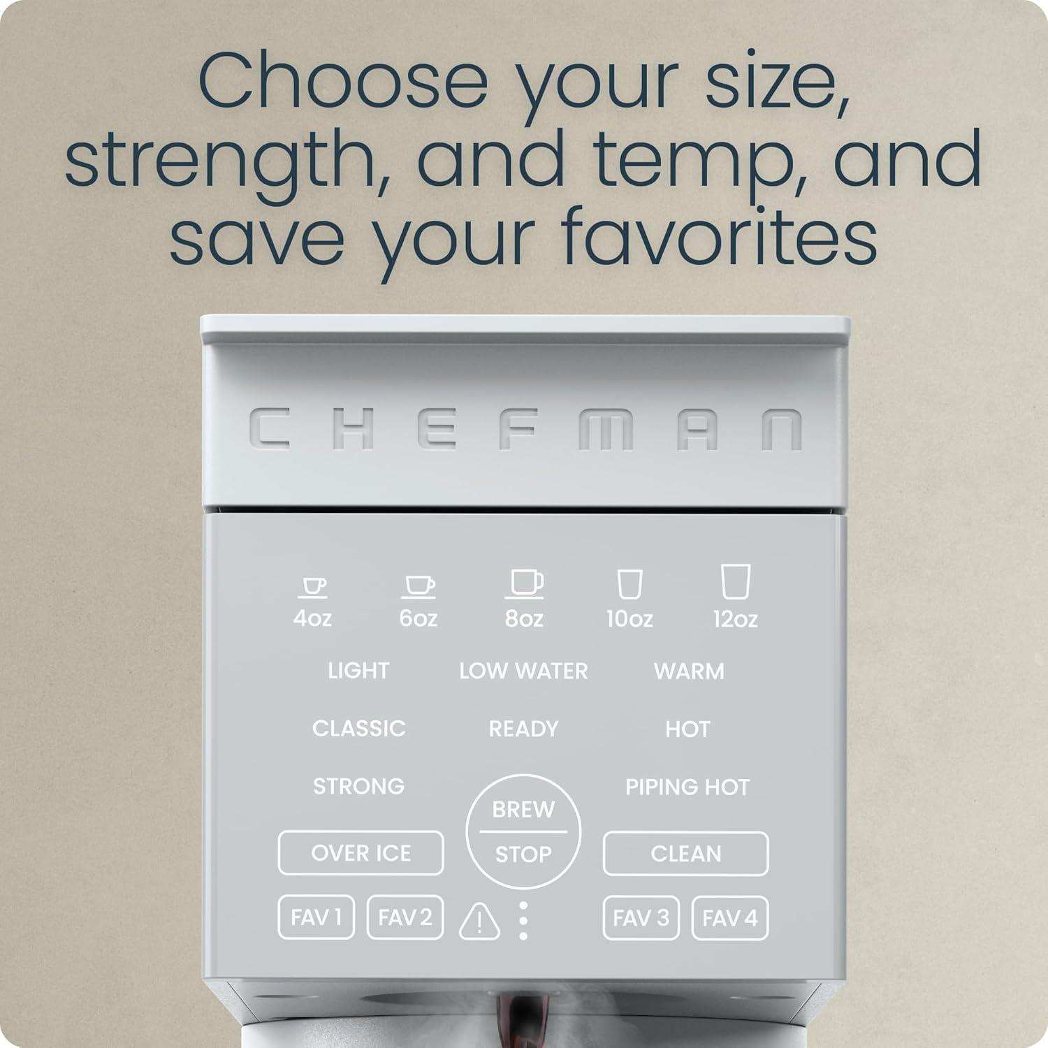 imageChefman Caffeinator Single Serve Coffee Maker Brew Kcups ampamp Grounds Drip Coffee Machine with Brew Strength Settings Iced Coffee Function 48 oz Removable Water Reservoir  Includes 4 FiltersConcrete