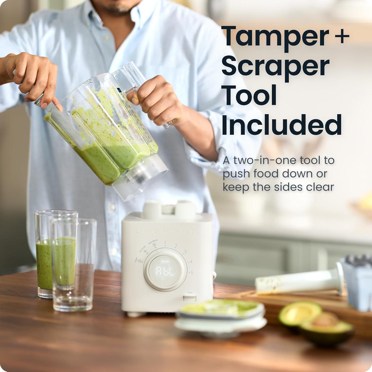 imageChefman Obliterator 48 oz Countertop Blender for Smoothies 1380W Motor to Crush Ice Nuts and Frozen Fruit with Stainless Steel Blade Auto Blend Function Includes 20 oz Travel JarConcrete