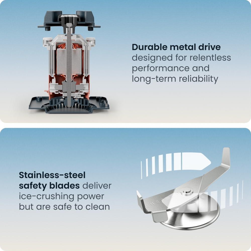 imageChefman Obliterator 48 oz Countertop Blender for Smoothies 1380W Motor to Crush Ice Nuts and Frozen Fruit with Stainless Steel Blade Auto Blend Function Includes 20 oz Travel JarMidnight