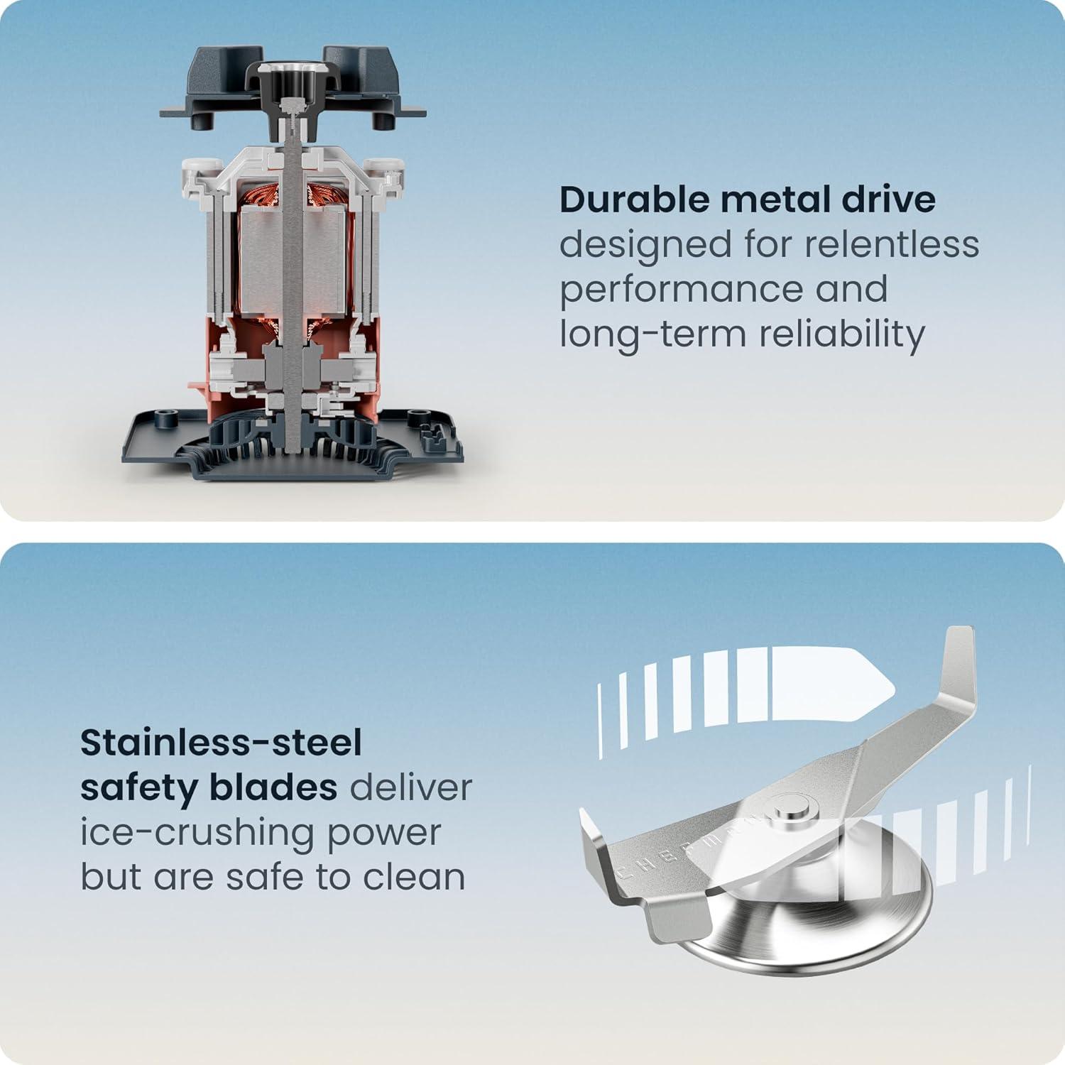imageChefman Obliterator 48 oz Countertop Blender for Smoothies 1380W Motor to Crush Ice Nuts and Frozen Fruit with Stainless Steel Blade Auto Blend Function Includes 20 oz Travel JarConcrete