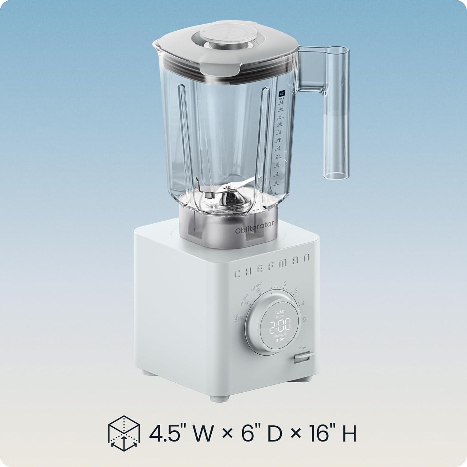 imageChefman Obliterator 48 oz Countertop Blender for Smoothies 1380W Motor to Crush Ice Nuts and Frozen Fruit with Stainless Steel Blade Auto Blend Function Includes 20 oz Travel JarConcrete