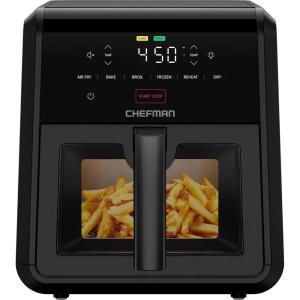 imageChefman Air Fryer TurboFry 9Qt 6in1 HighPowered 450F Cooking for Crispier French Fries Chicken and Onion Rings XL Windowed Basket Air Fry Bake Broil Reheat Dehydrate Defrost  Black7 Quart