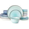 imageSweese Plates and Bowls Sets 18 Piece Dinnerware Set Porcelain Round Dinner Set for 6 Scratch Resistant Dishes Set Dishwasher and Oven Microwave Safe Handpainted Swirl Dishware Sets NeutralAssorted Blue Colors