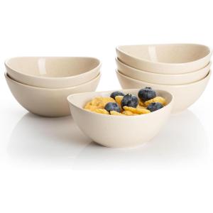 imageSweese 5 Inch Porcelain Small 10 oz Bowls Set of 6 for Dessert  Ice cream  Soup  Rice  Fruits  Small Portions  Microwave Dishwasher and Oven Safe  WhiteBeige