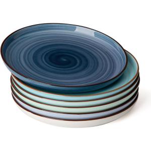 imageSweese Dinner Plates 10 Inch Round Porcelain Plates Dish Set for Lunch Party Wedding Restaurant Microwave Oven Dishwasher Safe Plates Set of 6 Cool Assorted ColorsBlue Series