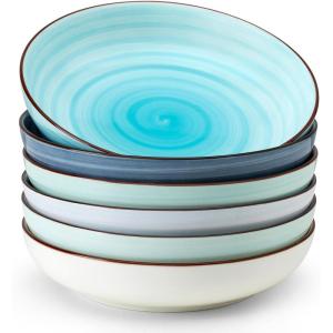 imageSweese Pasta Bowls Set of 6 30 Ounce Ceramic Salad Plates for Dishwasher ampamp Microwave Safe  Solid Salad Bowls Soup Bowls  Deep Plates Lipped Edges Oven Safe Porcelain Plates Serving BowlsGradient Blue
