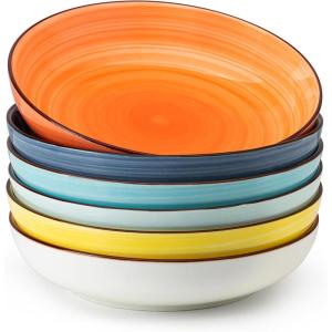 imageSweese Pasta Bowls Set of 6 30 Ounce Ceramic Salad Plates for Dishwasher ampamp Microwave Safe  Solid Salad Bowls Soup Bowls  Deep Plates Lipped Edges Oven Safe Porcelain Plates Serving BowlsMulticolor