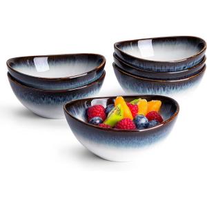 imageSweese Porcelain Handmade Small 10 Oz Bowls Set of 6 for Dessert  Ice cream  Soup  Rice  Fruits  Small Portions  Microwave Dishwasher and Oven Safe Each Different5 Inch10 Ounce