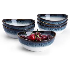 imageSweese Porcelain Handmade Small 10 Oz Bowls Set of 6 for Dessert  Ice cream  Soup  Rice  Fruits  Small Portions  Microwave Dishwasher and Oven Safe Each Different6 Inch18 Ounce