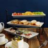 imageSweese 3 Tiered Serving Stand Foldable Rectangular Food Display Stand with White Porcelain Platters  Serving Trays Dessert Display Server for Brithday Party Valentines Day and Events