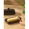 imageSweese Butter Dish with Lid Porcelain Butter Keeper 78 Inch Butter Holder with Handle Cover Butter Container Perfect for East West Coast Butter RedBlack