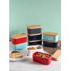 imageSweese Large Butter Dish  Airtight Butter Keeper Holds Up to 2 Sticks of Butter  Porcelain Container with Beech Wooden Lid WhiteNavy