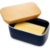 imageSweese Large Butter Dish  Airtight Butter Keeper Holds Up to 2 Sticks of Butter  Porcelain Container with Beech Wooden Lid WhiteNavy