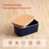 imageSweese Large Butter Dish  Airtight Butter Keeper Holds Up to 2 Sticks of Butter  Porcelain Container with Beech Wooden Lid WhiteNavy
