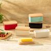 imageSweese Large Butter Dish  Airtight Butter Keeper Holds Up to 2 Sticks of Butter  Porcelain Container with Beech Wooden Lid WhiteRed
