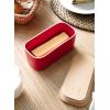 imageSweese Large Butter Dish  Airtight Butter Keeper Holds Up to 2 Sticks of Butter  Porcelain Container with Beech Wooden Lid WhiteRed