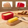 imageSweese Large Butter Dish  Airtight Butter Keeper Holds Up to 2 Sticks of Butter  Porcelain Container with Beech Wooden Lid WhiteRed