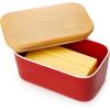 imageSweese Large Butter Dish  Airtight Butter Keeper Holds Up to 2 Sticks of Butter  Porcelain Container with Beech Wooden Lid WhiteRed