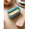 imageSweese Large Butter Dish  Airtight Butter Keeper Holds Up to 2 Sticks of Butter  Porcelain Container with Beech Wooden Lid WhiteTurquoise
