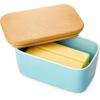 imageSweese Large Butter Dish  Airtight Butter Keeper Holds Up to 2 Sticks of Butter  Porcelain Container with Beech Wooden Lid WhiteTurquoise