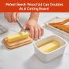 imageSweese Large Butter Dish  Airtight Butter Keeper Holds Up to 2 Sticks of Butter  Porcelain Container with Beech Wooden Lid WhiteWhite