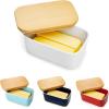 imageSweese Large Butter Dish  Airtight Butter Keeper Holds Up to 2 Sticks of Butter  Porcelain Container with Beech Wooden Lid WhiteWhite