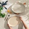 imageSweese Oval Serving Platters 145 Inch Beige Porcelain Serving Platters for Party Large Serving Trays Serving Plates for Fish Dish Steak Restaurant Thanksgiving Serving Dish Set of 2Beige