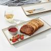 imageSweese Serving Platters Porcelain Vanilla White with Brown Trim Serving Trays for Parties Food and Turkey Large Rectangular Plates  155 Inch Set of 4155 Inch