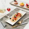 imageSweese Serving Platters Porcelain Vanilla White with Brown Trim Serving Trays for Parties Food and Turkey Large Rectangular Plates  155 Inch Set of 4138 Inch