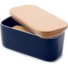 imageSweese Large Butter Dish  Airtight Butter Keeper Holds Up to 2 Sticks of Butter  Porcelain Container with Beech Wooden Lid WhiteNavy