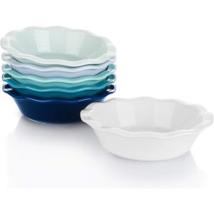 imageSweese 521003 Porcelain Mini Pie Pan Set 65 Inch  12 oz Individual Pie Plate NonStick Pie Dish Round Pie Tins with Ruffled Edge set of 6 Multicolor Cool Assorted ColorMulticolor