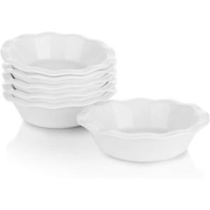 imageSweese 521003 Porcelain Mini Pie Pan Set 65 Inch  12 oz Individual Pie Plate NonStick Pie Dish Round Pie Tins with Ruffled Edge set of 6 Multicolor Cool Assorted ColorWhite