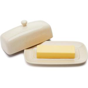imageSweese Butter Dish with Lid Porcelain Butter Keeper 78 Inch Butter Holder with Handle Cover Butter Container Perfect for East West Coast Butter RedBeige