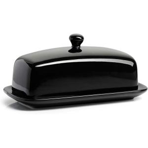 imageSweese Butter Dish with Lid Porcelain Butter Keeper 78 Inch Butter Holder with Handle Cover Butter Container Perfect for East West Coast Butter RedBlack