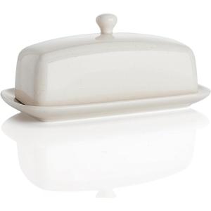 imageSweese Butter Dish with Lid Porcelain Butter Keeper 78 Inch Butter Holder with Handle Cover Butter Container Perfect for East West Coast Butter RedLight Gray