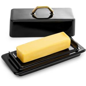 imageSweese Butter Dish with Lid for Countertop  Butter Container  Butter Saver 4oz Beautiful Small Butter Tray for East West Coast Butter Fridge Dishwasher SafeBlack