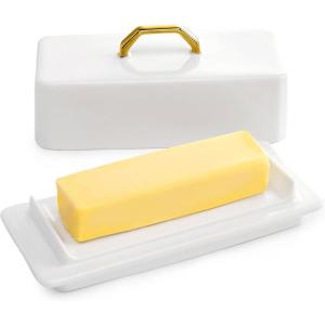 imageSweese Butter Dish with Lid for Countertop  Butter Container  Butter Saver 4oz Beautiful Small Butter Tray for East West Coast Butter Fridge Dishwasher SafeWhite