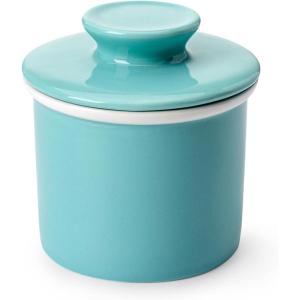 imageSweese French Butter Dish  Butter Crock for Counter with Water Line for Fresh Spreadable Butter  French Butter Keeper with Lid  Housewarming Gift For The One Who Has It All  WhiteTurquoise