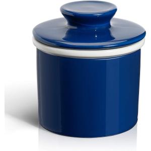 imageSweese French Butter Dish  Butter Crock for Counter with Water Line for Fresh Spreadable Butter  French Butter Keeper with Lid  Housewarming Gift For The One Who Has It All  WhiteNavy