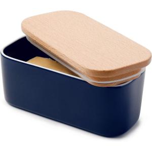 imageSweese Large Butter Dish  Airtight Butter Keeper Holds Up to 2 Sticks of Butter  Porcelain Container with Beech Wooden Lid WhiteNavy