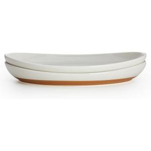 imageSweese Oval Serving Platters 145 Inch Beige Porcelain Serving Platters for Party Large Serving Trays Serving Plates for Fish Dish Steak Restaurant Thanksgiving Serving Dish Set of 2Dove Grey