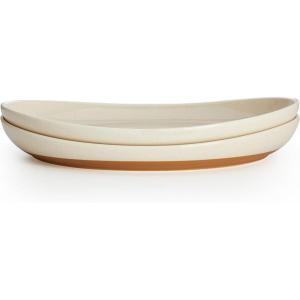 imageSweese Oval Serving Platters 145 Inch Beige Porcelain Serving Platters for Party Large Serving Trays Serving Plates for Fish Dish Steak Restaurant Thanksgiving Serving Dish Set of 2Beige