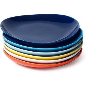 imageSweese Porcelain 78 Inch Dessert Plates Set of 6  White Salad Plates Appetizer Plates Small Plates  Dishwasher Microwave Oven Safe Smooth Glaze Scratch ResistantRainbow Palette
