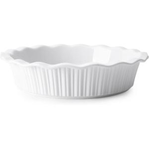 imageSweese Porcelain Deep Fluted Pie Dish for Baking  9 inch Porcelain Pie Plate for Apple Quiche Pot Pies Tart  Leaf  BrownWhite