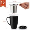 imageSweese 15 OZ Porcelain Tea Mug with Infuser and Lid Loose Leaf Tea Cup Gifts for Tea Lover Bluish GreyBlack