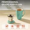 imageSweese 15 OZ Porcelain Tea Mug with Infuser and Lid Loose Leaf Tea Cup Gifts for Tea Lover Bluish GreyMint Green